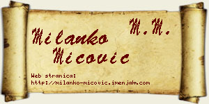Milanko Mićović vizit kartica